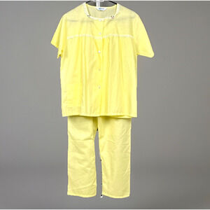 Vintage Katz Long Pajama Size 34 Buttercup Yellow Polycotton Pants Short Sleeve